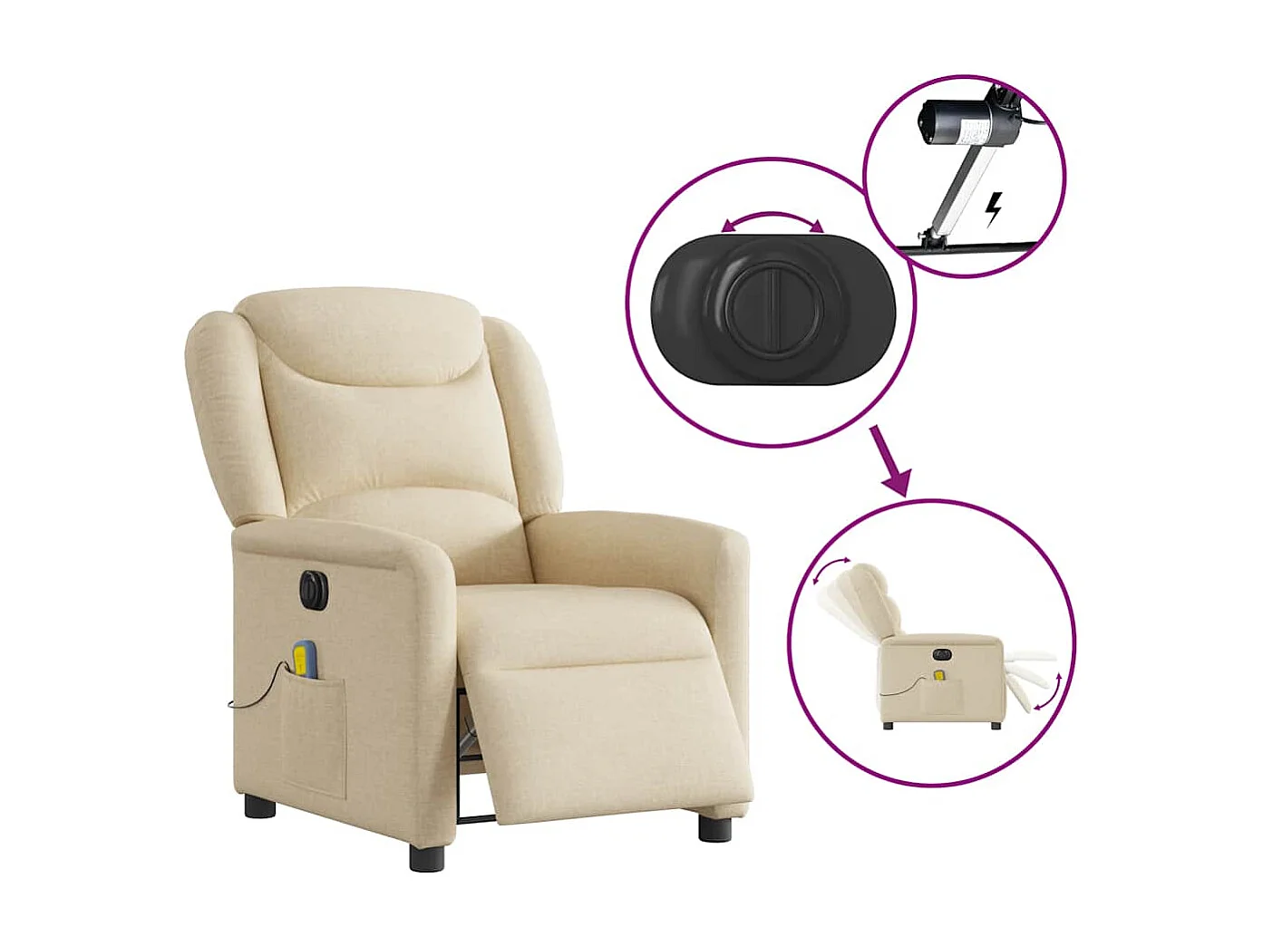Sillón de relax | Sillón reclinable de masaje eléctrico tela color crema SHL7899