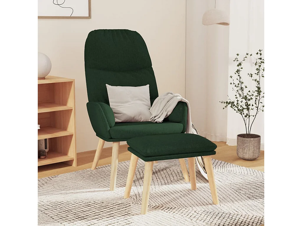 Chaise de relaxation moderne avec tabouret-Fauteuil de Salon Vert foncé Tissu SHL5301