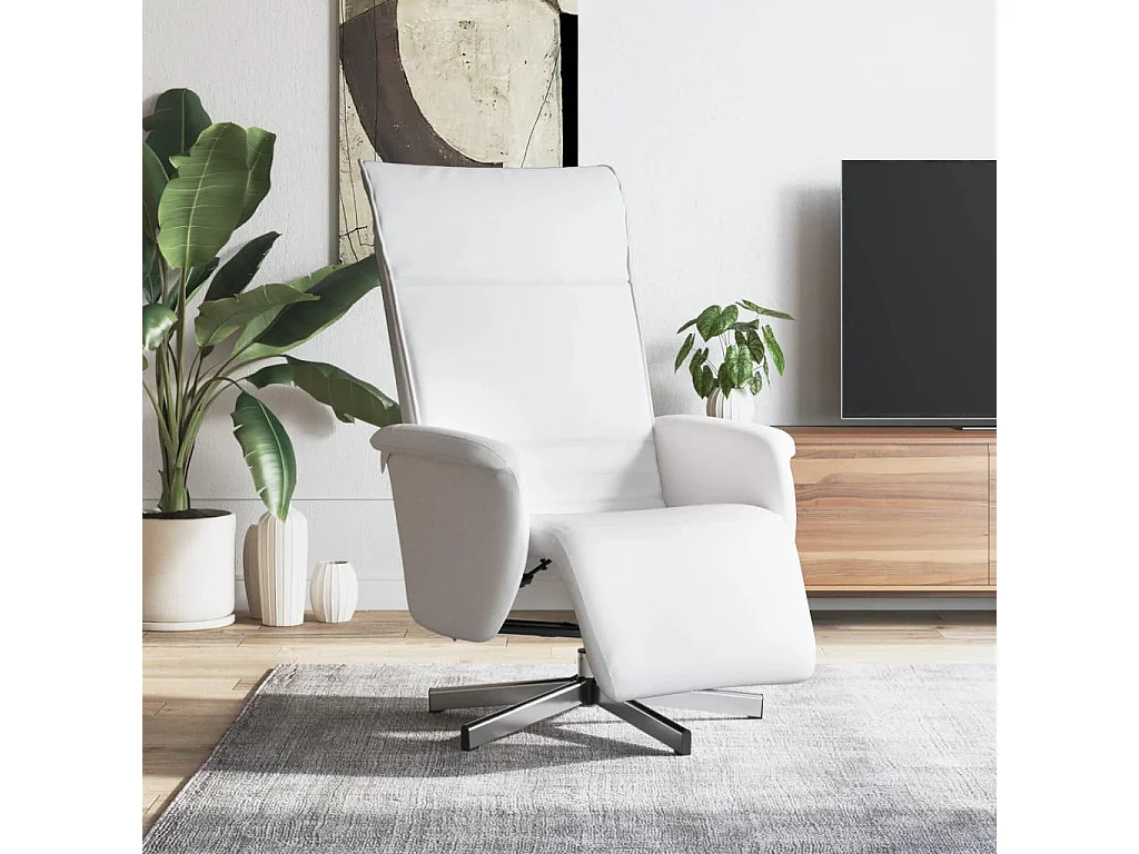 Relaxsessel | Lounge Sessel für Wohnzimmer mit Fußteil Weiß Kunstleder SHL57959