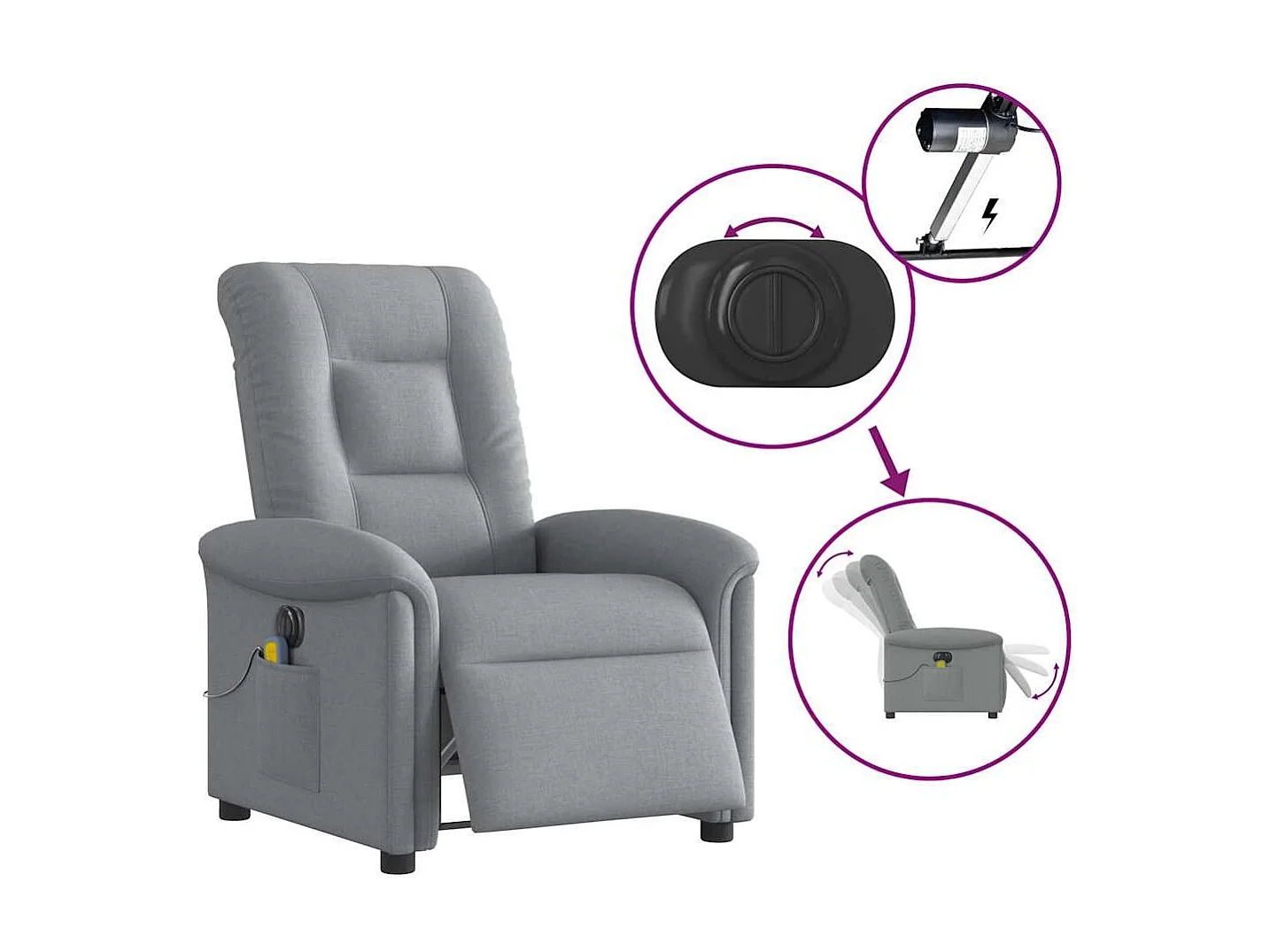 Fauteuil inclinable électrique-Fauteuil de massage de Salon gris clair tissu SHL3386