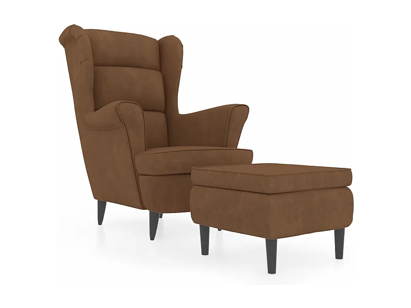 Fauteuil Salon-Chaise de relax-Fauteuil à oreilles avec tabouret marron velours SHL2624