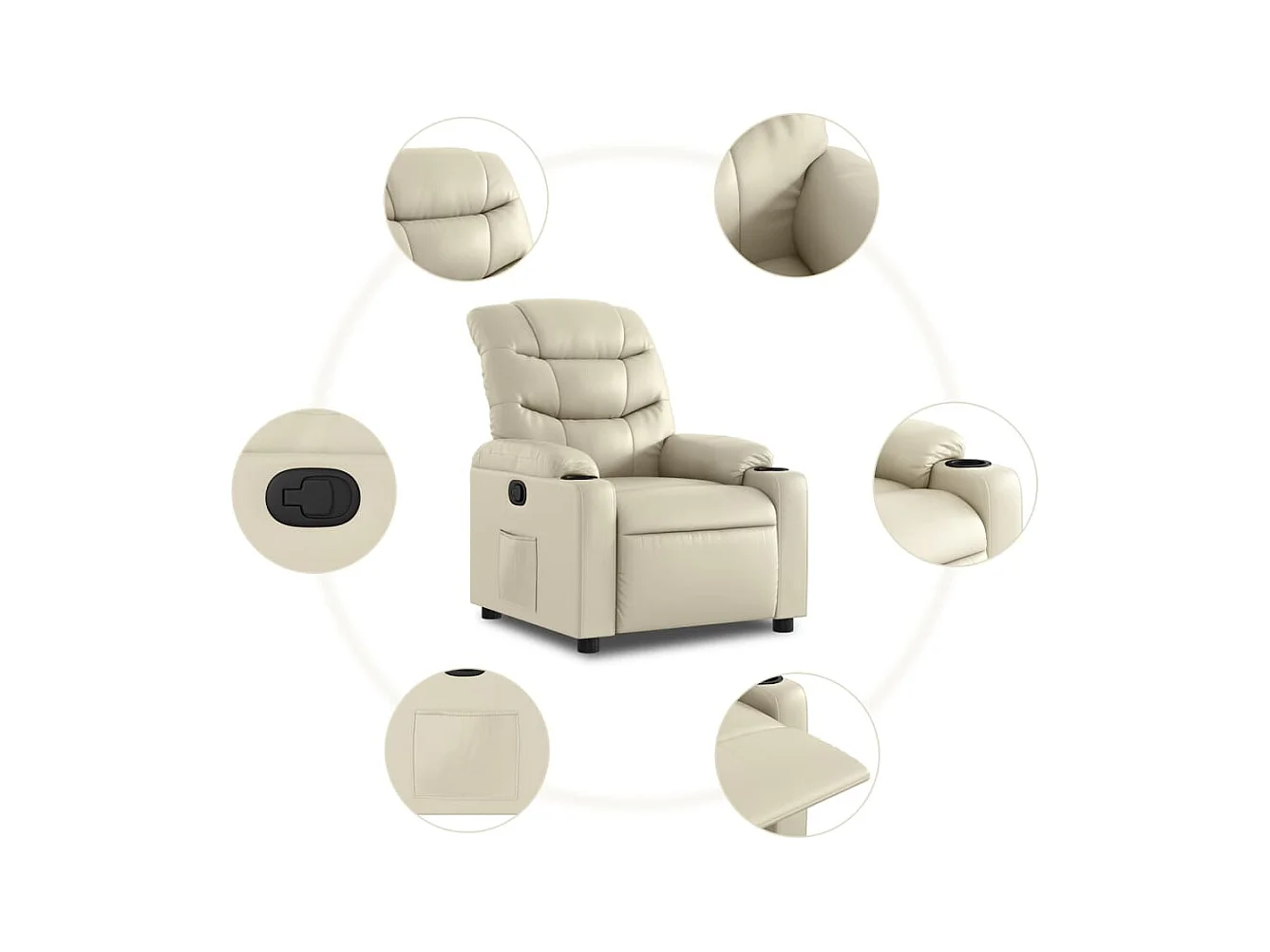 Sillón de relax | Sillón reclinable de cuero sintético crema SHL8106