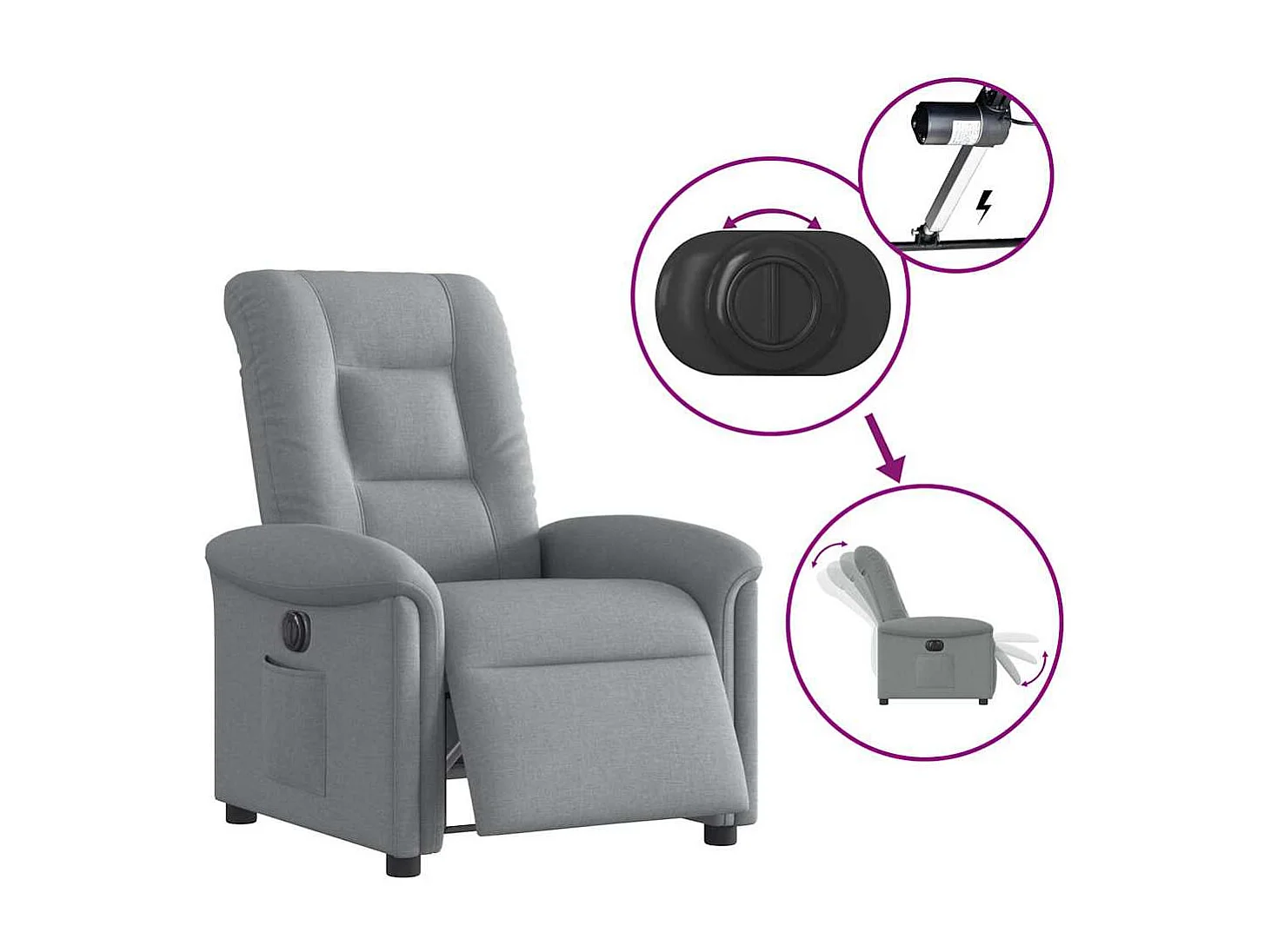 Relaxsessel Elektrisch | Lounge Sessel indoor Hellgrau Stoff SHL19762