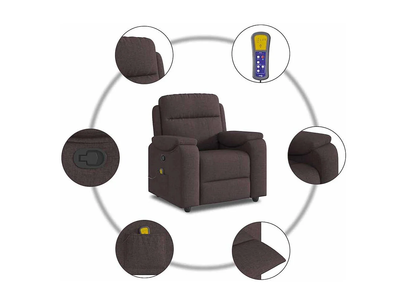 Sillón de salón | Silla | Sillón de masaje reclinable de tela marrón oscuro SHL8809