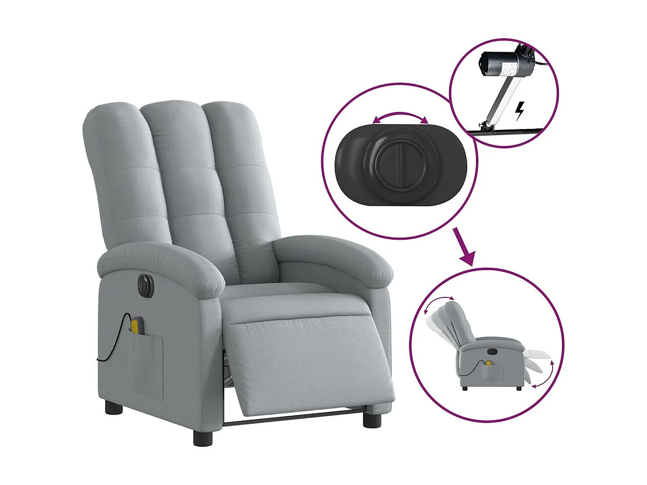 Fauteuil inclinable électrique-Fauteuil de massage pour Salon gris clair tissu SHL4970