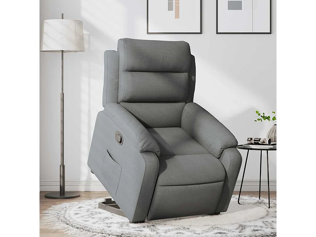 Relaxsessel | Lounge Sessel für Wohnzimmer mit Aufstehhilfe Dunkelgrau Stoff SHL55358