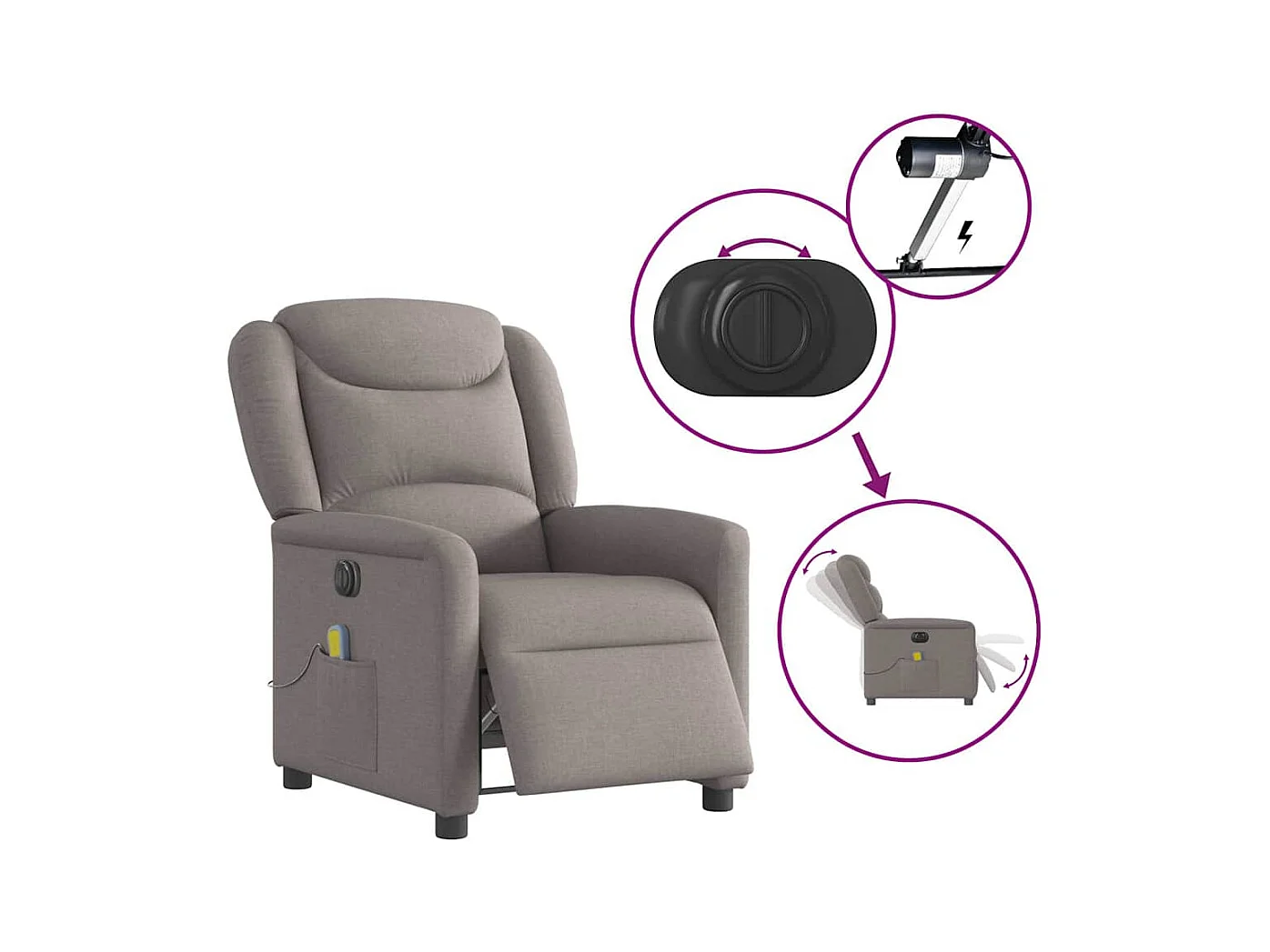 Sillón de relax | Sillón reclinable de masaje eléctrico tela gris taupe SHL6440
