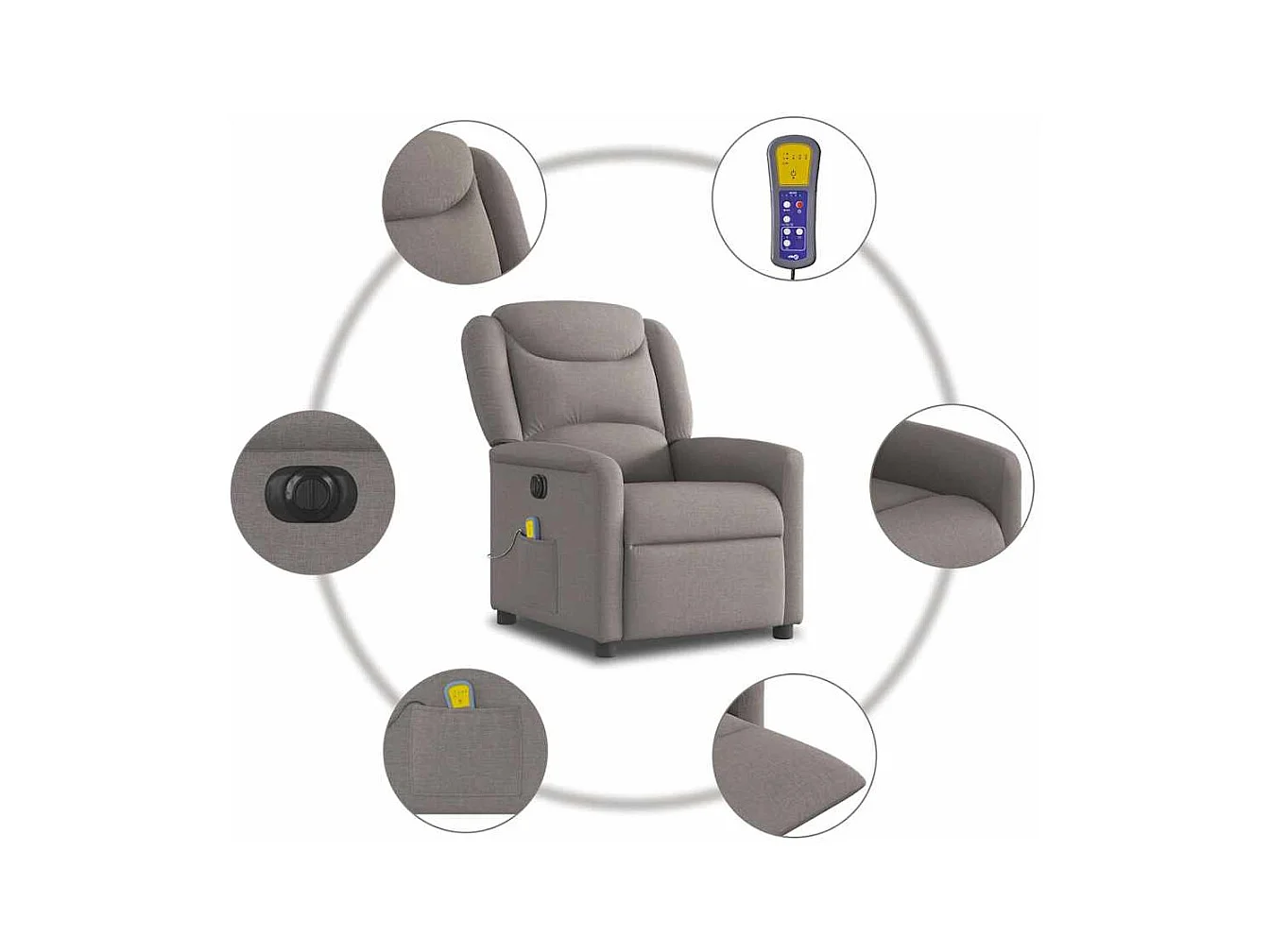 Sillón de relax | Sillón reclinable de masaje eléctrico tela gris taupe SHL6440