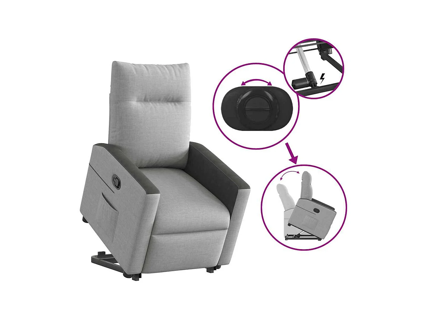 Poltrona Confortável | Poltrona reclinável elevatória tecido cinzento-nublado SHL106104
