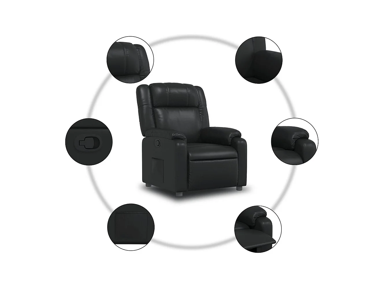 Sillón de relax | Sillón reclinable de cuero sintético negro SHL7341