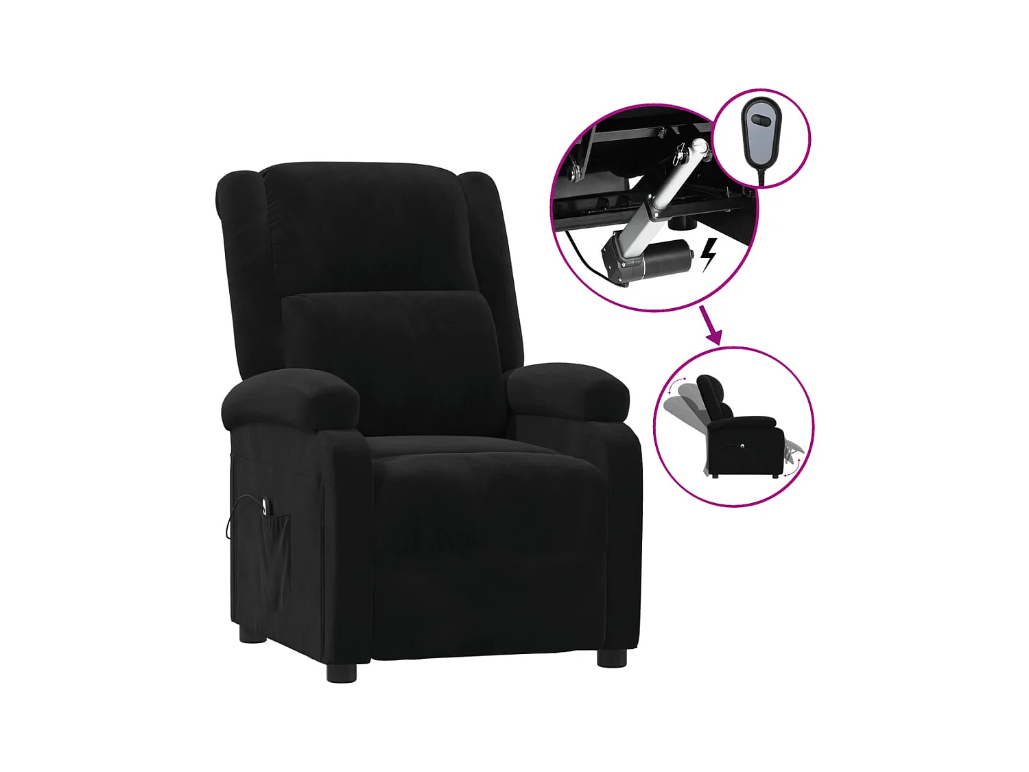 Fauteuil inclinable électrique-Chaise de relax-Fauteuil salon noir velours SHL2201