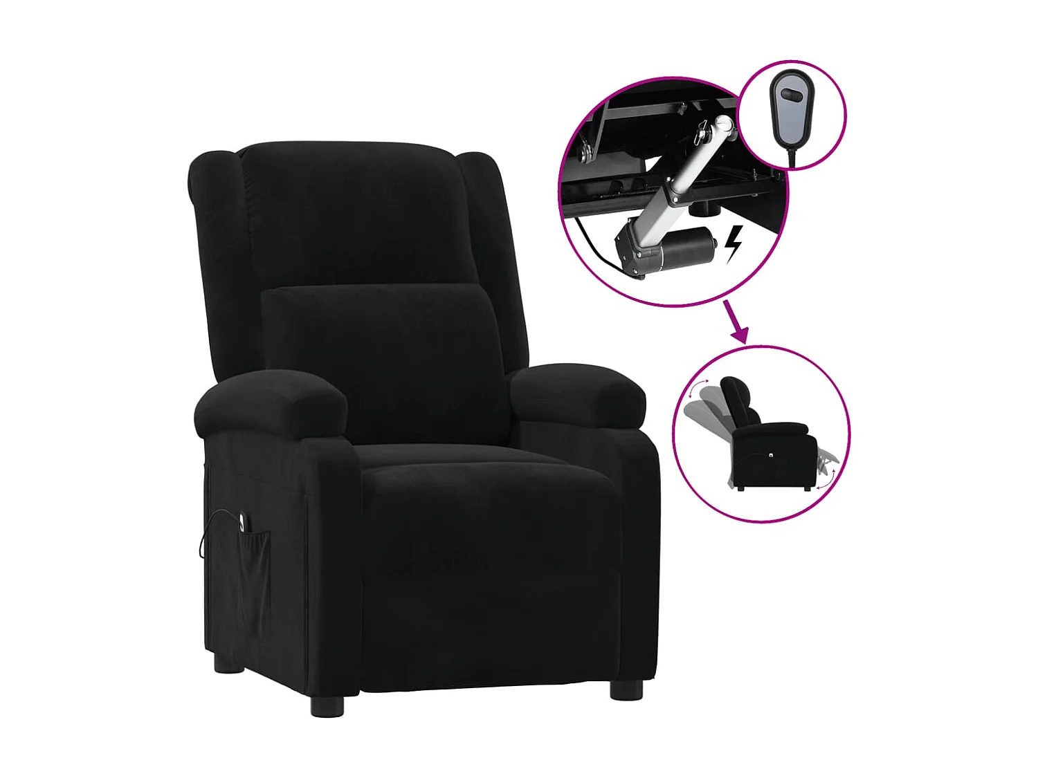 Relaxsessel Elektrisch | Lounge Sessel indoor Schwarz Samt SHL45870