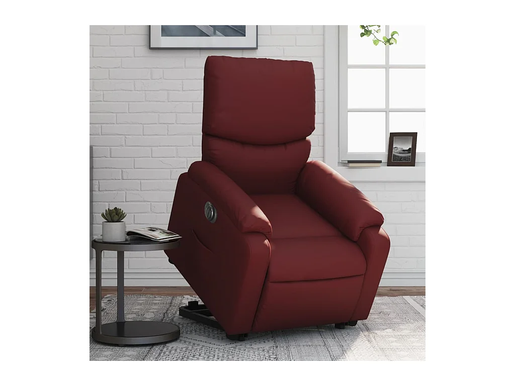 Silla de relax | Sillón elevable eléctrico cuero artificial rojo tinto SHL9550