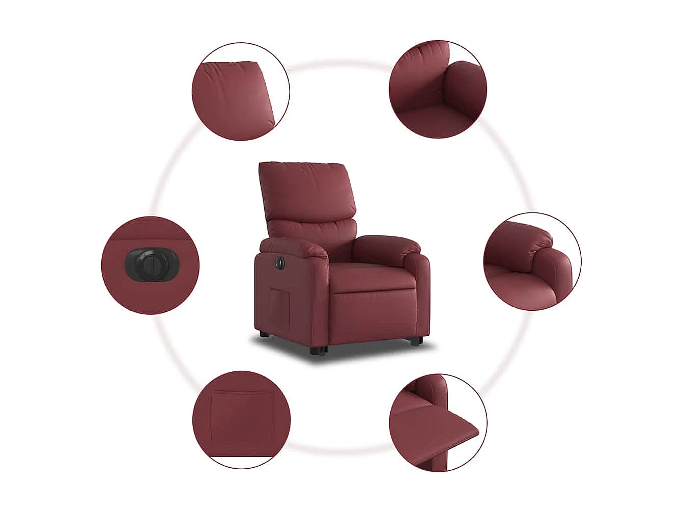 Fauteuil inclinable électrique-Chaise de relax-Fauteuil salon rouge bordeaux similicuir SHL2773
