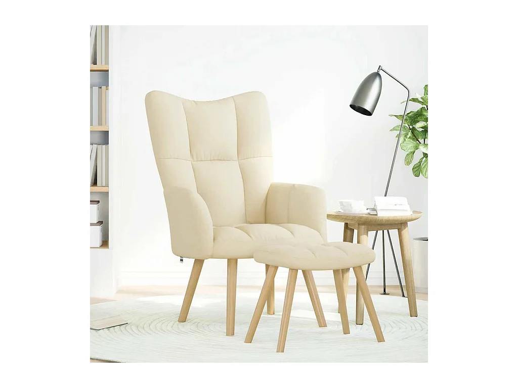 Sillón de relax | Silla de relax con taburete tela color crema SHL3934