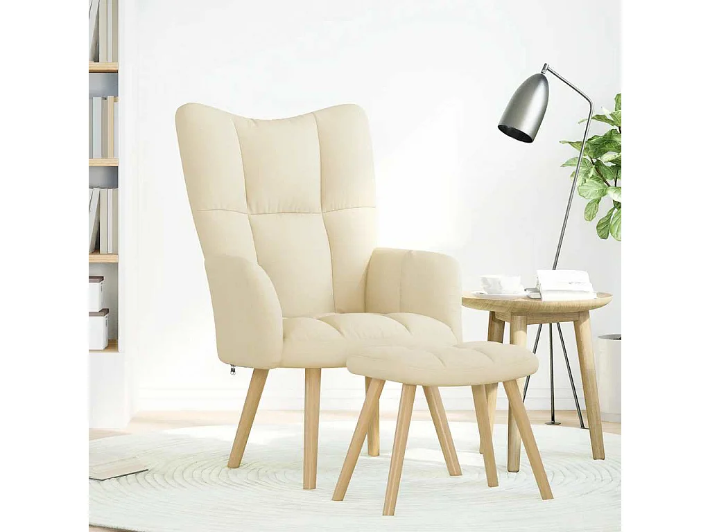 Fauteuil de relaxation-Fauteuil de Lecture avec repose-pied Crème Tissu SHL3067