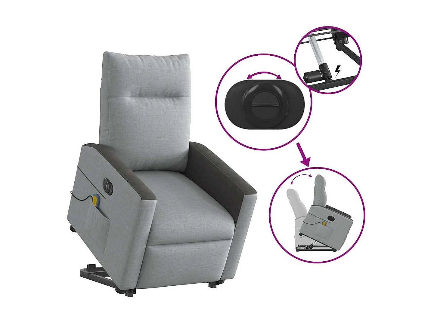 Fauteuil inclinable électrique-Chaise de relax-Fauteuil de Massage Gris clair Tissu SHL2619