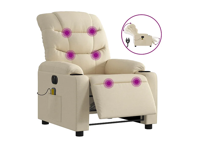 Sillón de relax | Sillón reclinable de masaje eléctrico tela color crema SHL2991