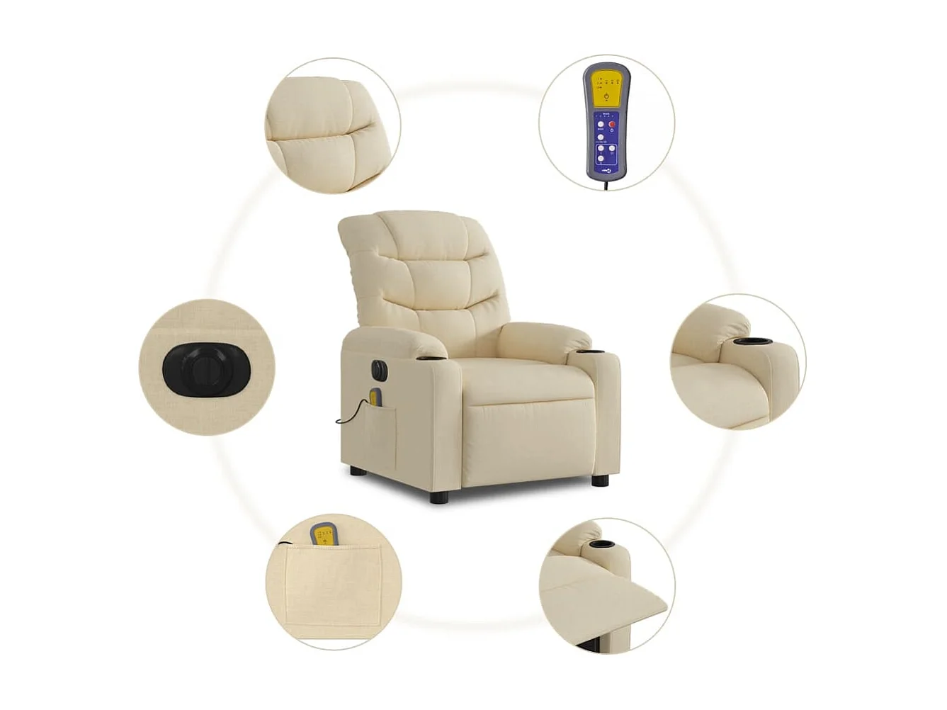 Sillón de relax | Sillón reclinable de masaje eléctrico tela color crema SHL2991