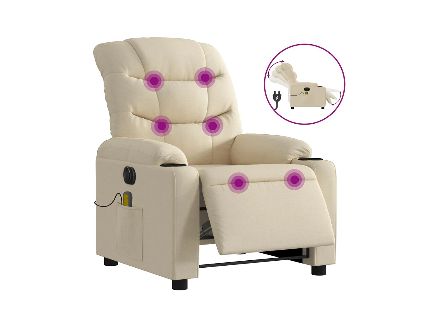 Fauteuil inclinable électrique-Chaise de relax-Fauteuil de Massage crème tissu SHL2142