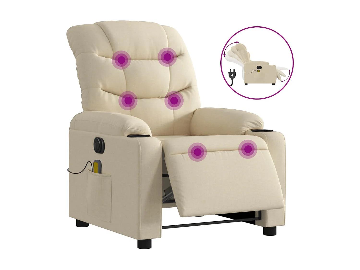 Fauteuil inclinable électrique-Chaise de relax-Fauteuil de Massage crème tissu SHL2142