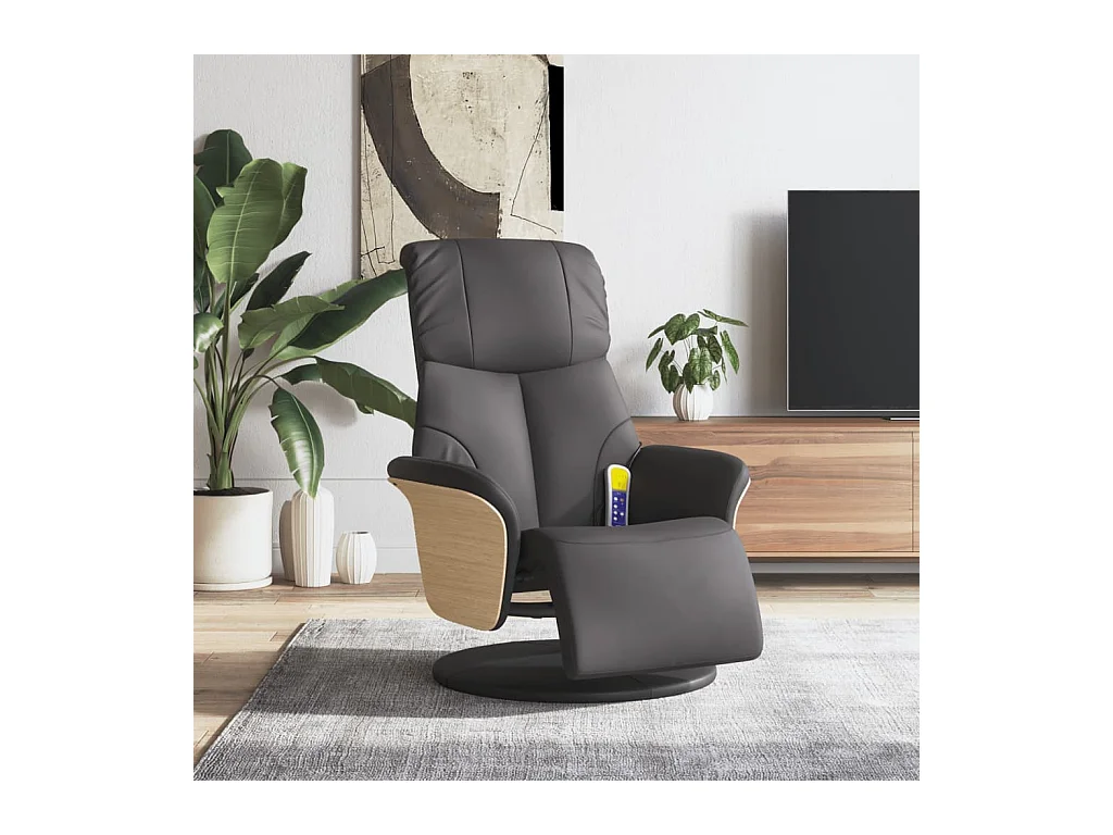 Sillón de relax | Sillón reclinable de masaje con reposapiés cuero sintético gris SHL3167