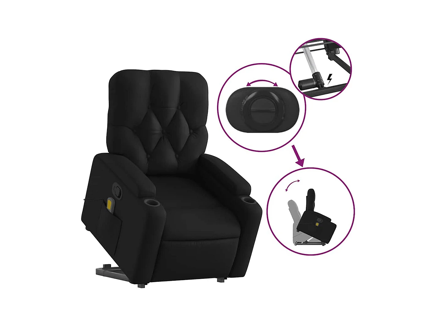 Fauteuil inclinable-Chaise de relax-Fauteuil de Massage Noir Similicuir SHL5425