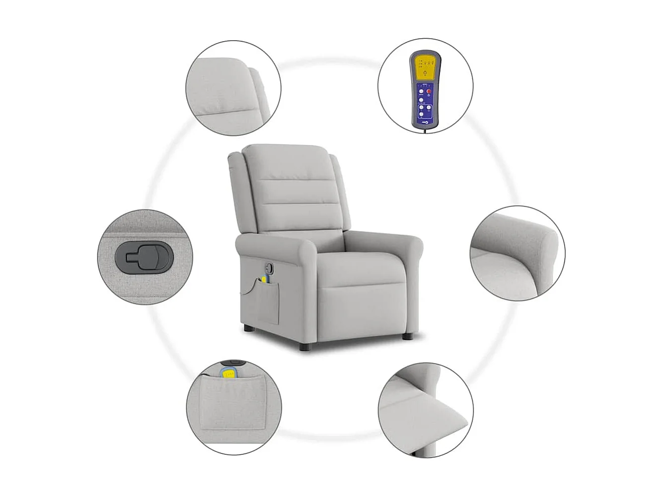 Fauteuil inclinable-Chaise de relax-Fauteuil de Massage gris nuage tissu SHL4339