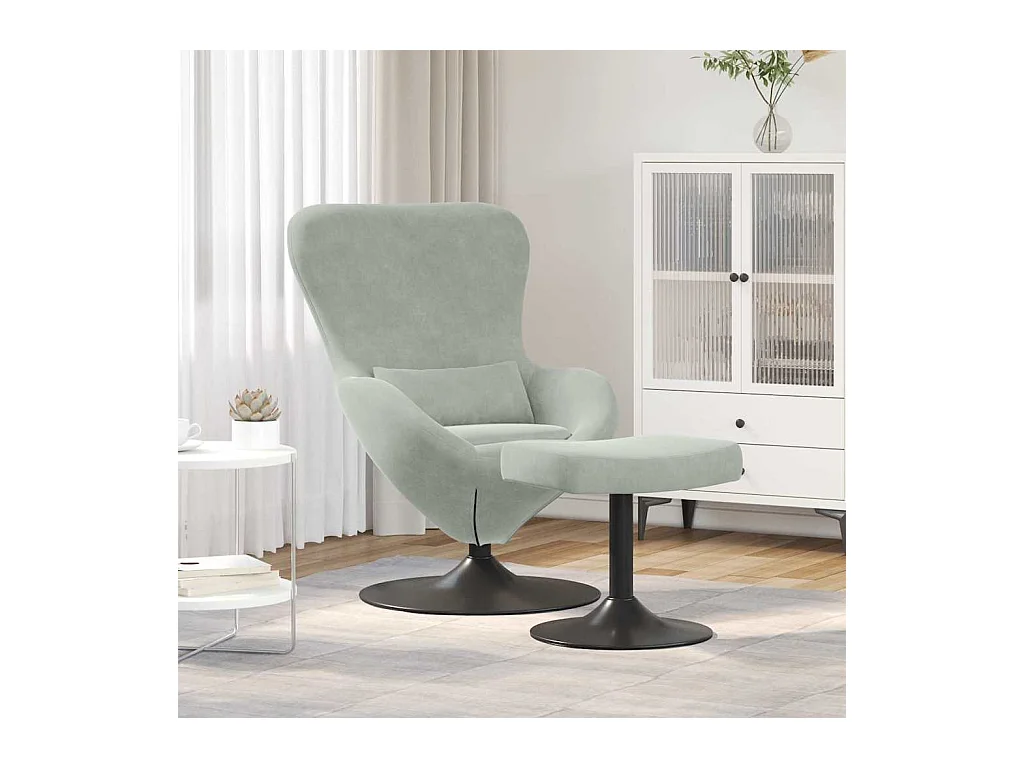 Silla de relax | Sillón Huevo con Puff Gris claro 63x73x90 cm Terciopelo SHL4753