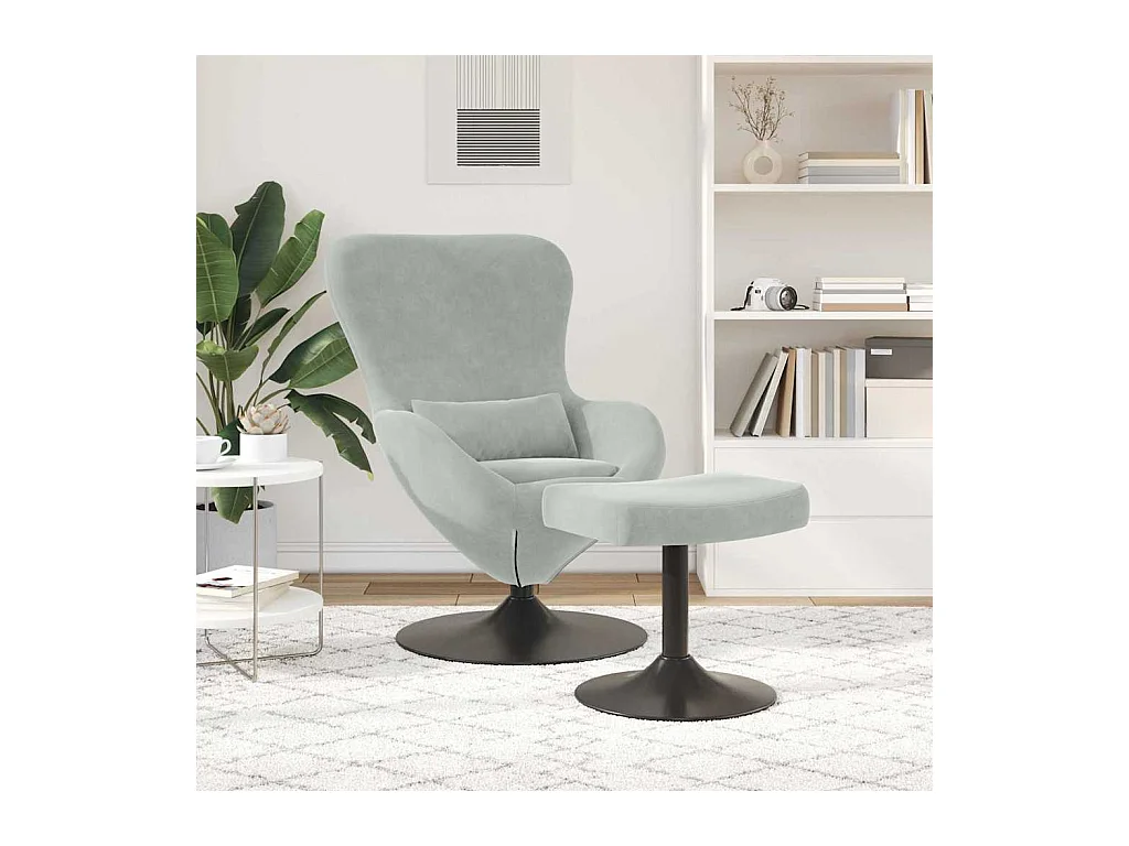 Silla de relax | Sillón Huevo con Puff Gris claro 63x73x90 cm Terciopelo SHL4753