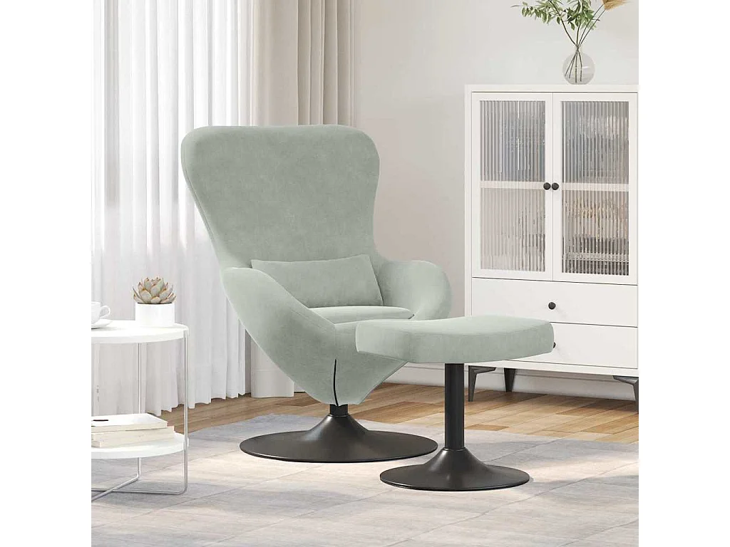 Fauteuil de Salon-Chaise-Fauteuil œuf avec repose-pieds Gris clair 63x73x90 cm Velours SHL3021