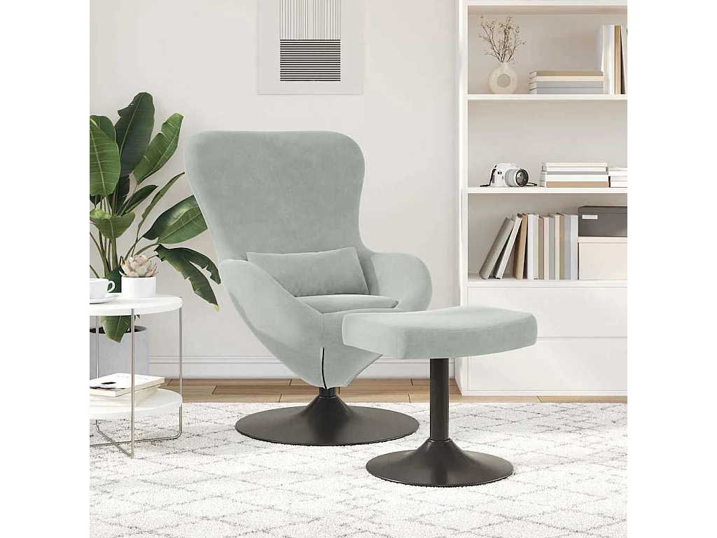 Fauteuil de Salon-Chaise-Fauteuil œuf avec repose-pieds Gris clair 63x73x90 cm Velours SHL3021