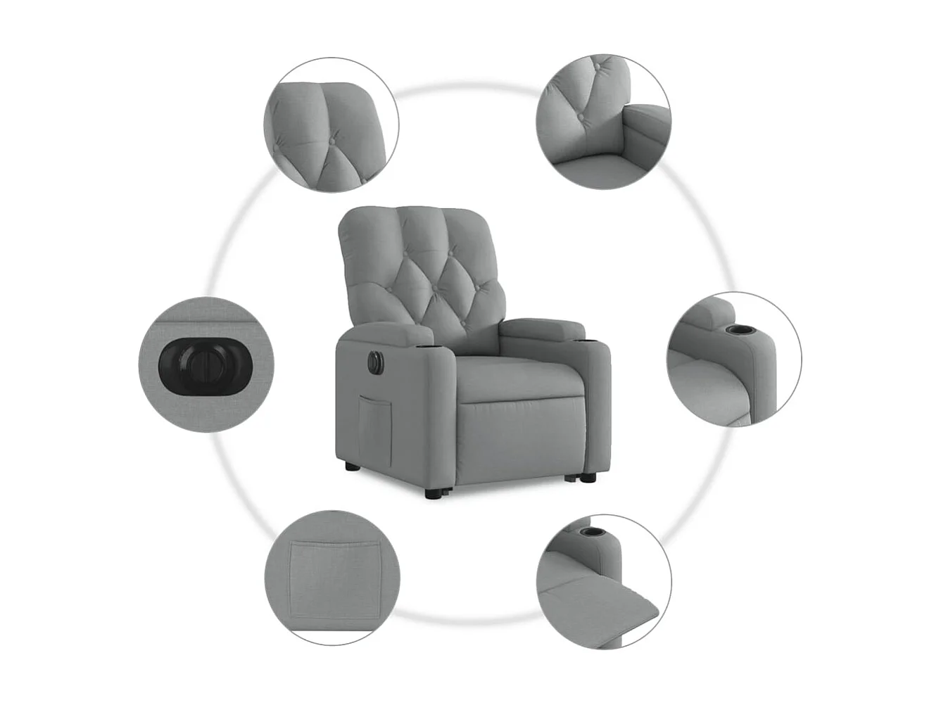 Silla de relax | Sillón eléctrico reclinable elevable de tela gris claro SHL9133
