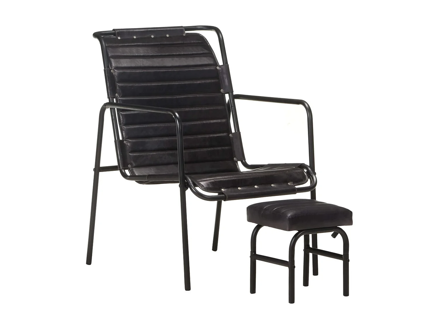 Relaxsessel mit Fußhocker Schwarz Echtleder SHL99409