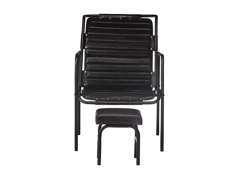 Poltrona | Cadeira Relax com braços e apoio de pés couro genuíno preto SHL768873