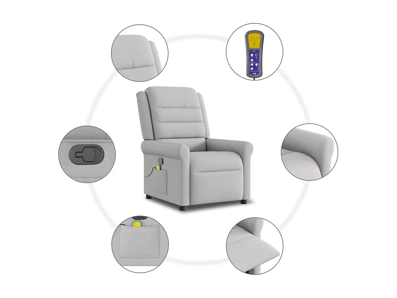 Fauteuil inclinable-Chaise de relax-Fauteuil de Massage gris nuage tissu SHL938