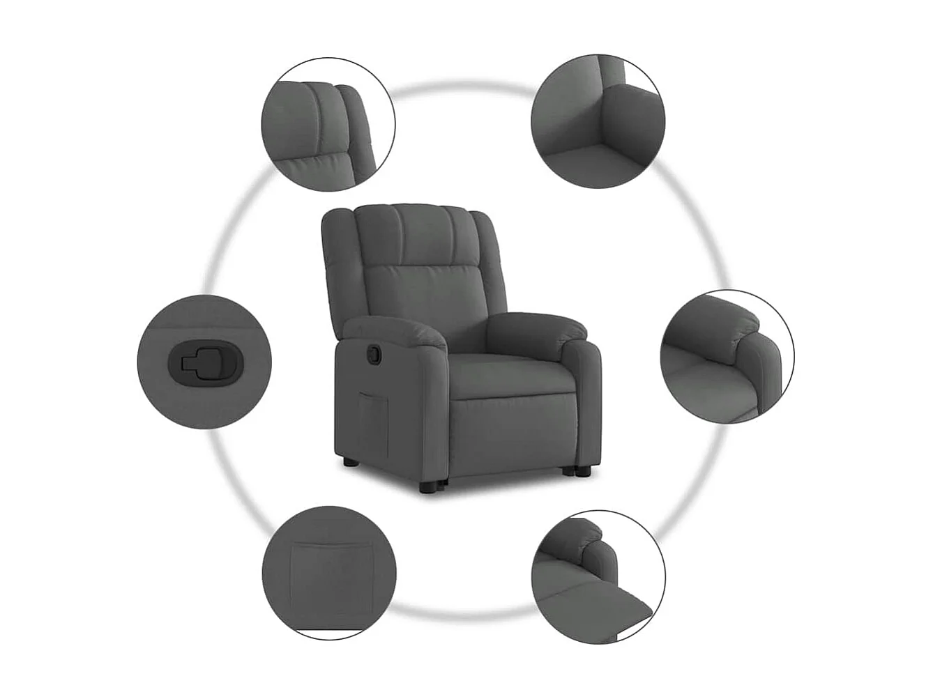 Relaxsessel | Lounge Sessel für Wohnzimmer mit Aufstehhilfe Dunkelgrau Stoff SHL28382