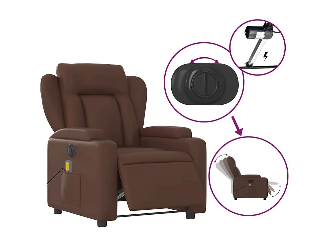 Fauteuil inclinable électrique-Fauteuil de massage pour Salon marron similicuir SHL3755