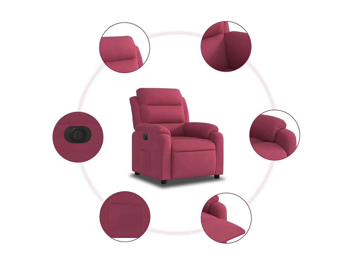Fauteuil inclinable électrique-Chaise de relax-Fauteuil salon rouge bordeaux velours SHL3739