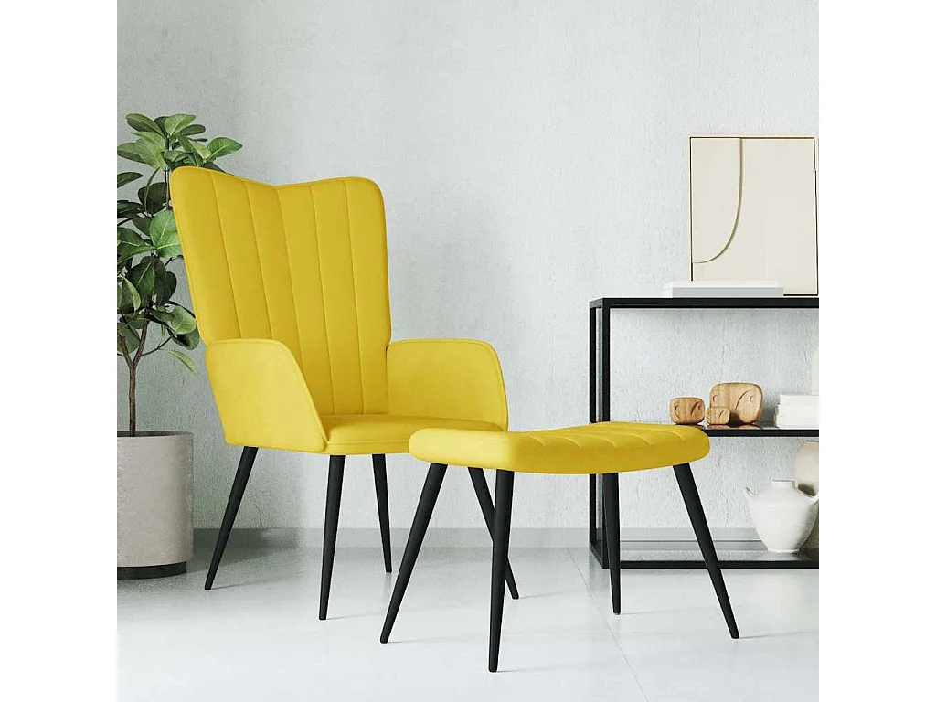 Relaxsessel mit Hocker | Lounge Sessel Senfgelb Samt SHL63723