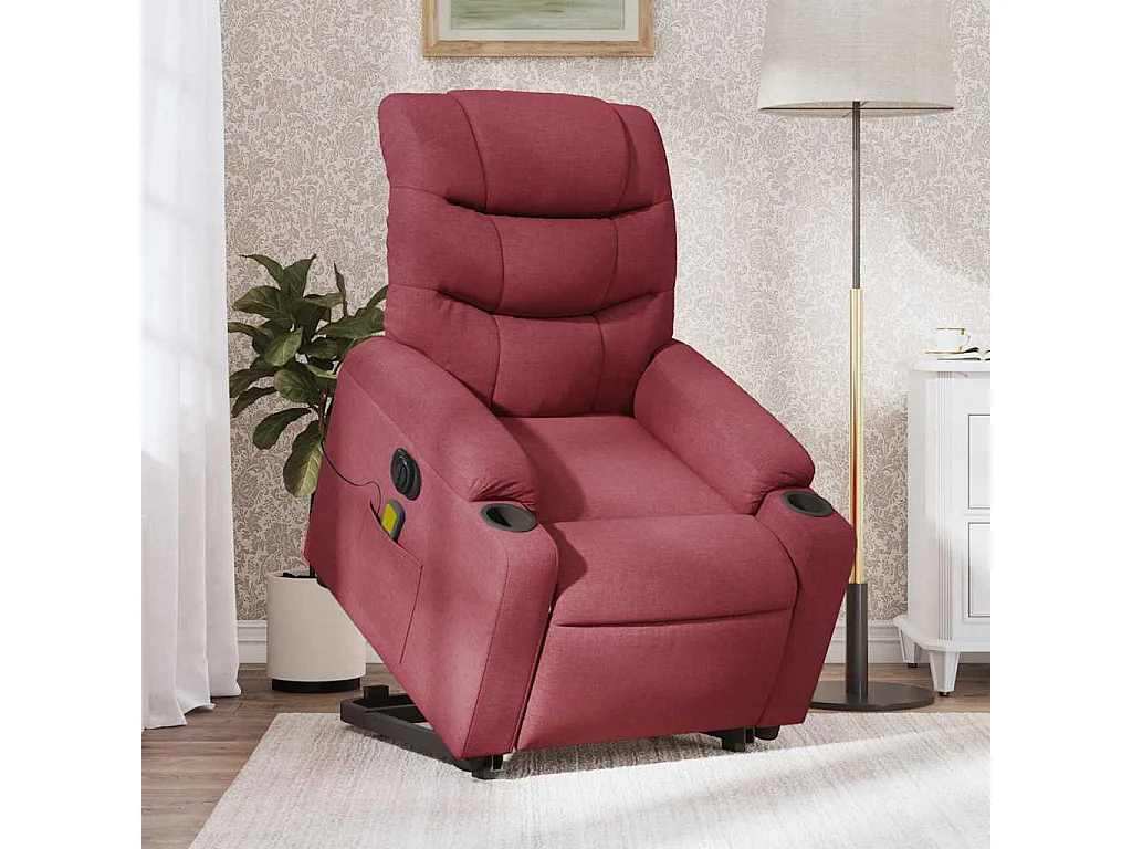 Relaxsessel | Elektrischer Massagesessel mit Aufstehhilfe Weinrot Stoff SHL53188