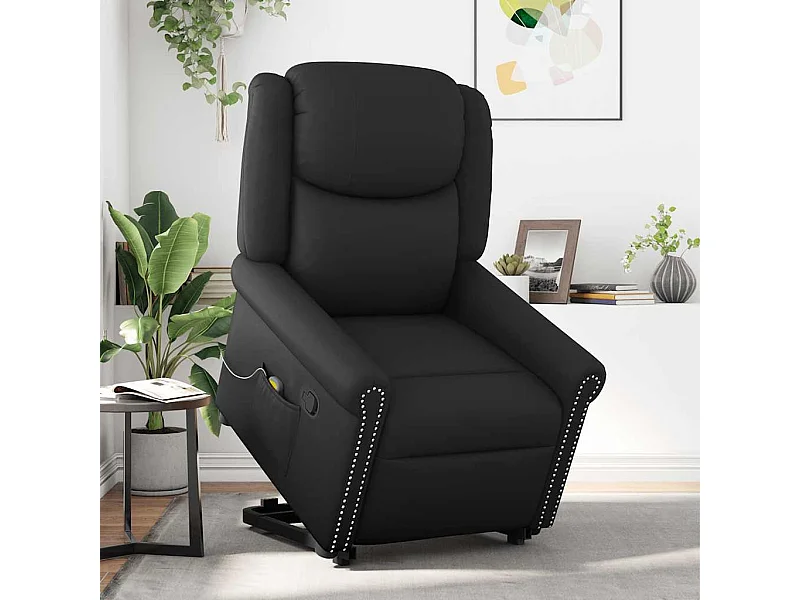 Sillón de relax | Sillón reclinable de masaje pie cuero sintético negro brillante SHL8419