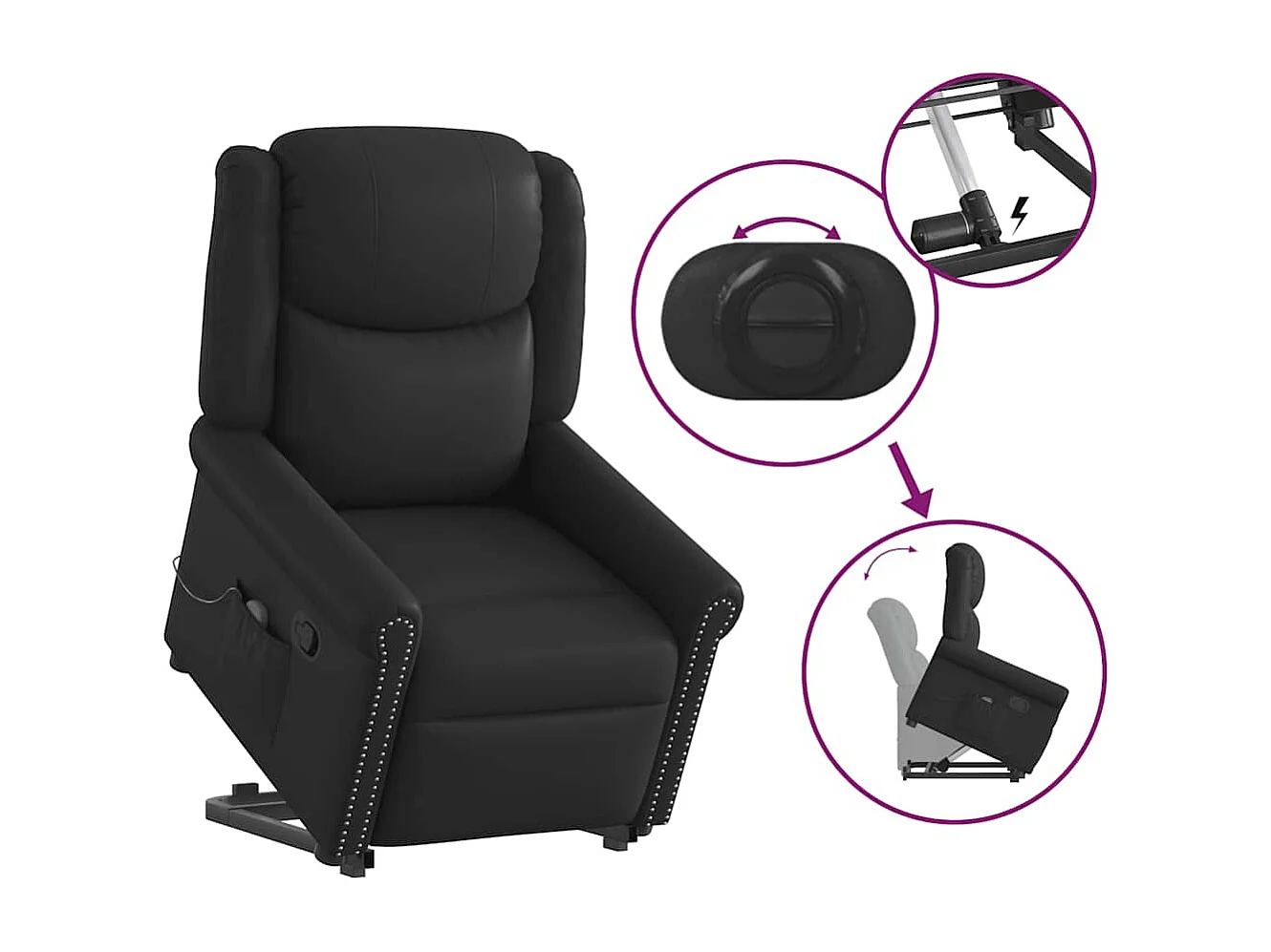 Fauteuil inclinable-Chaise de relax-Fauteuil de Massage noir brillant similicuir SHL1290