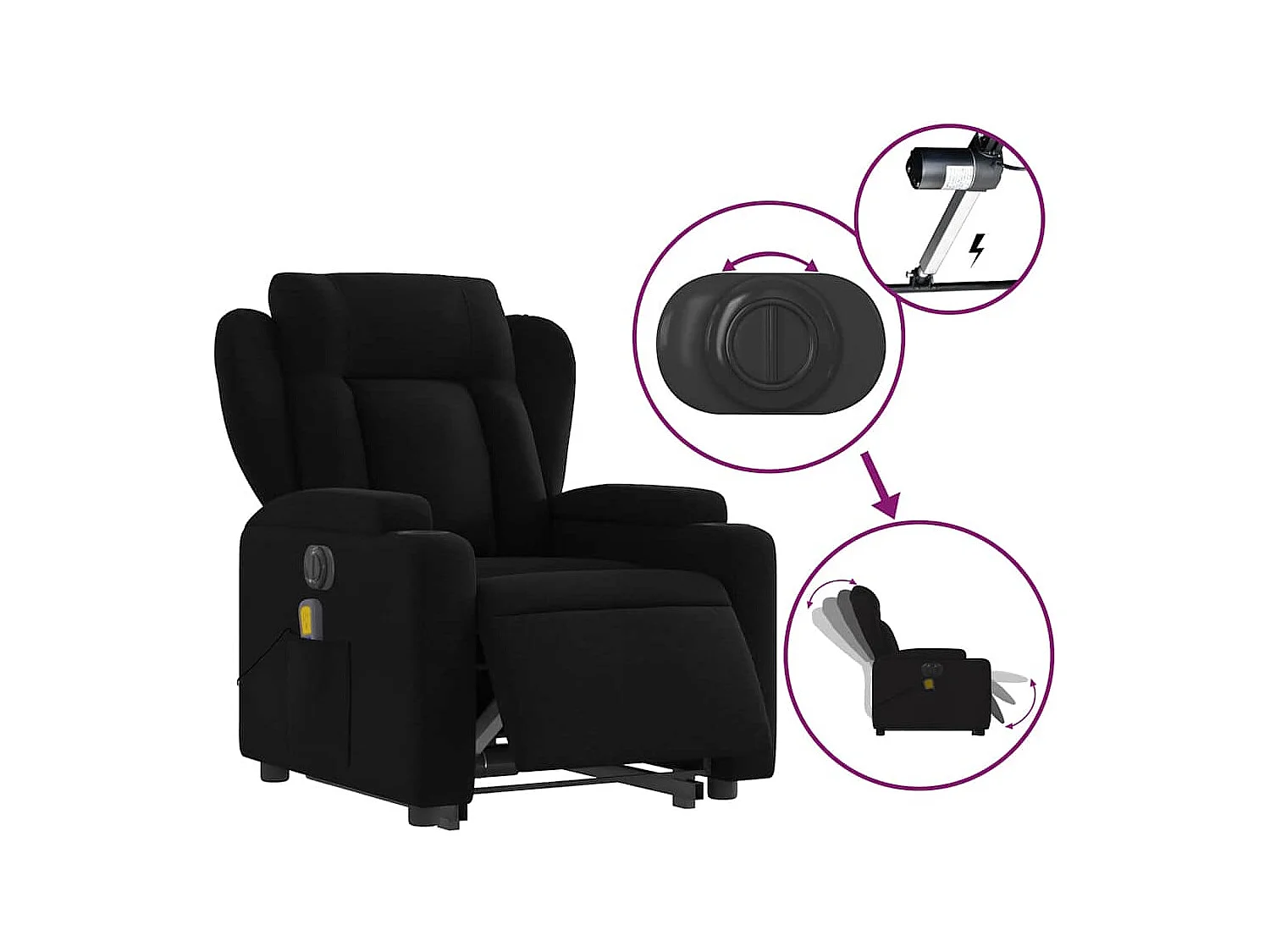 Fauteuil inclinable électrique-Chaise-Fauteuil de Massage Noir Tissu SHL2215
