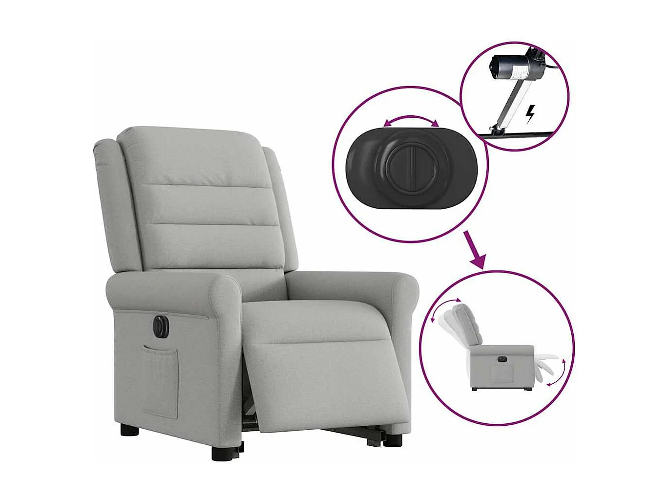 Fauteuil inclinable électrique-Chaise de relax-Fauteuil TV gris nuage tissu SHL4366