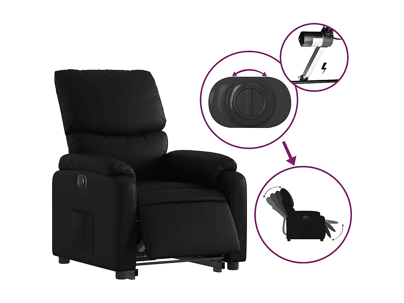 Fauteuil inclinable électrique-Chaise de relax-Fauteuil salon noir similicuir SHL5425