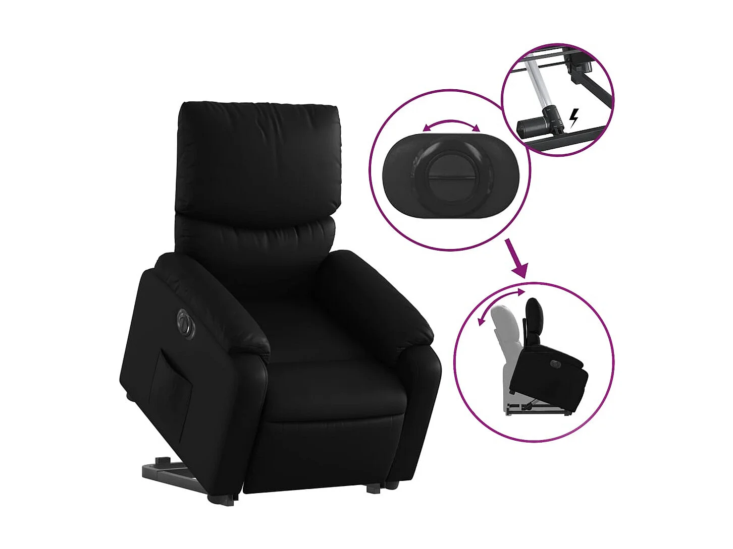 Fauteuil inclinable électrique-Chaise de relax-Fauteuil salon noir similicuir SHL5425