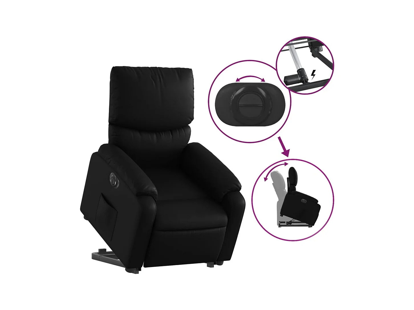 Sillón de relax | Sillón reclinable y elevable eléctrico cuero sintético negro SHL8286