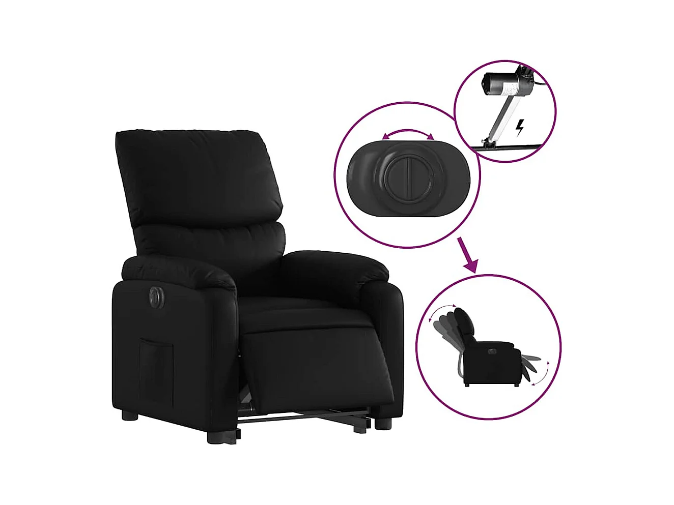 Sillón de relax | Sillón reclinable y elevable eléctrico cuero sintético negro SHL8286