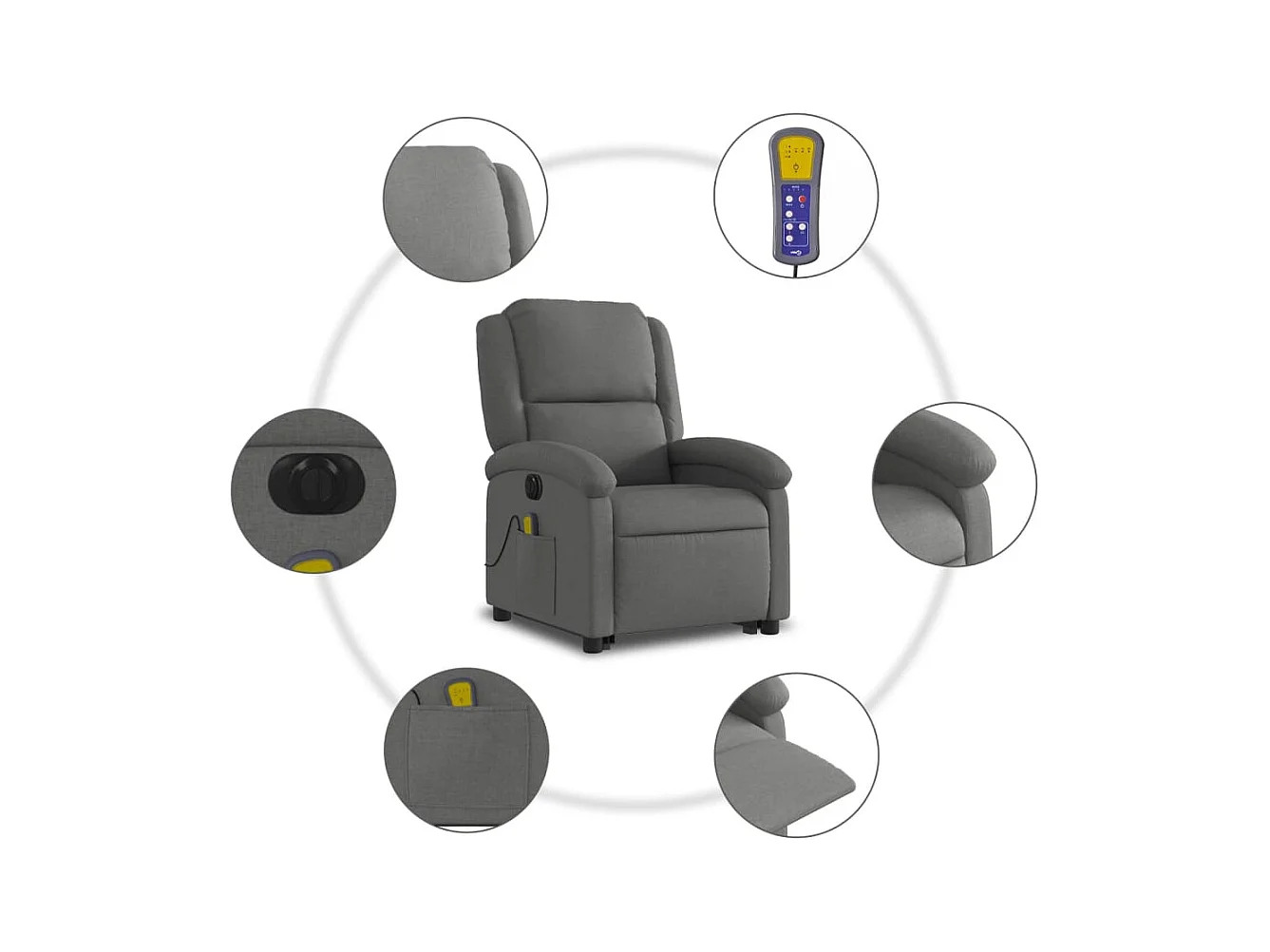 Poltrona elétrica elevatória massagens tecido cinzento-escuro SHL347543